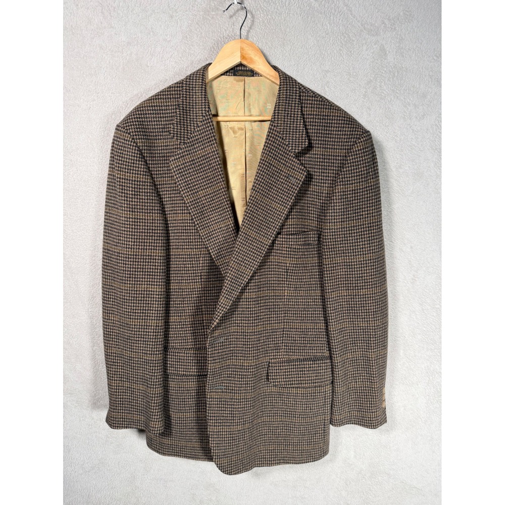 Tailors Row by Deansgate Mens 48L Brown Houndstooth Blazer Sport Coat USA Made - Picture 3 of 11